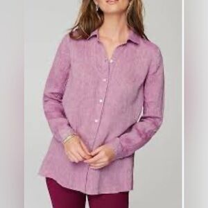 J Jill Love Linen Everyday Linen Button-Front Shirt in Wild Orchid, Medium